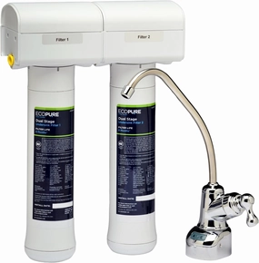 EcoPure ECOP20 Dual Stage Undersink Water Filtration System, 1 Count (Pack of 1), White