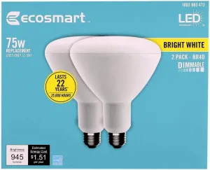 EcoSmart 75-Watt Equivalent BR40 Dimmable Energy Star LED Light Bulb Bright White (2-Pack) New Model