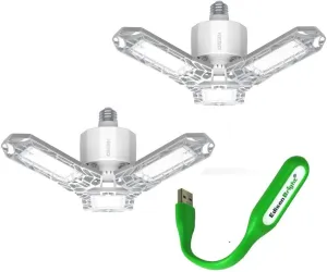 EdisonBright 2 Pack NEBO High Bright 6000 Lumen Extremely Bright Adjustable 3 LED Heads ETL Certified Garage Light USB Powered Reading Light Bundle