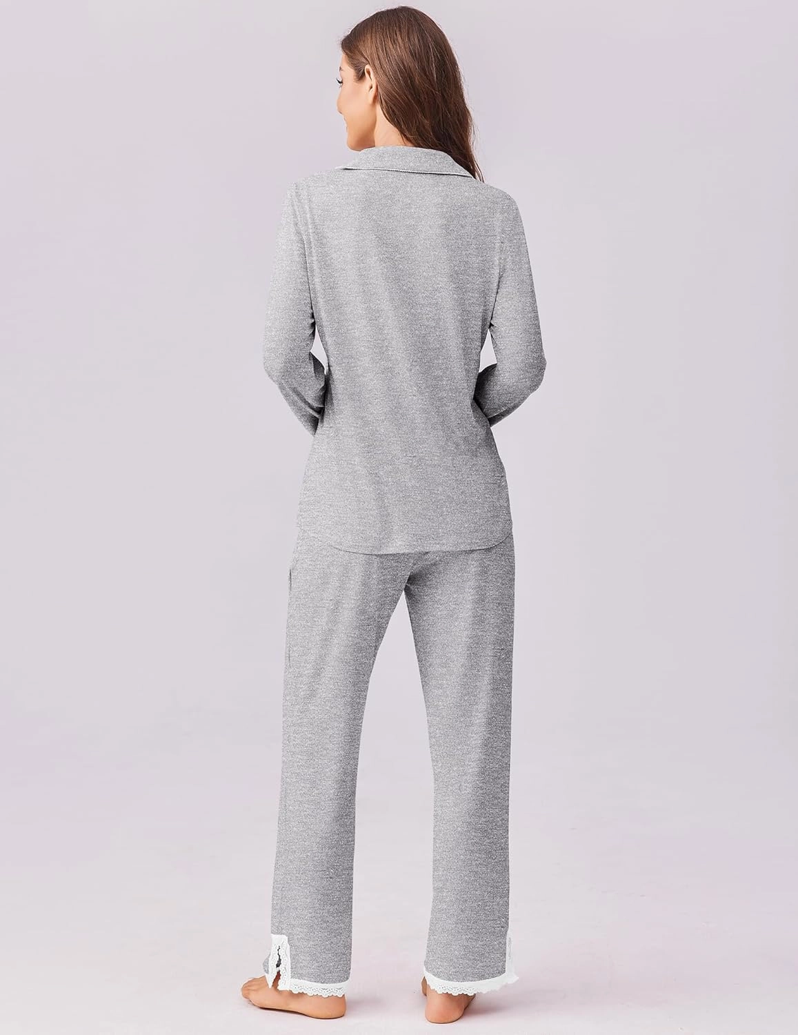 Ekouaer Womens Pajamas Set Long Sleeve Sleepwear Button Down Lounge Set 2 Pieces Soft Nightwear Lace Pjs Set