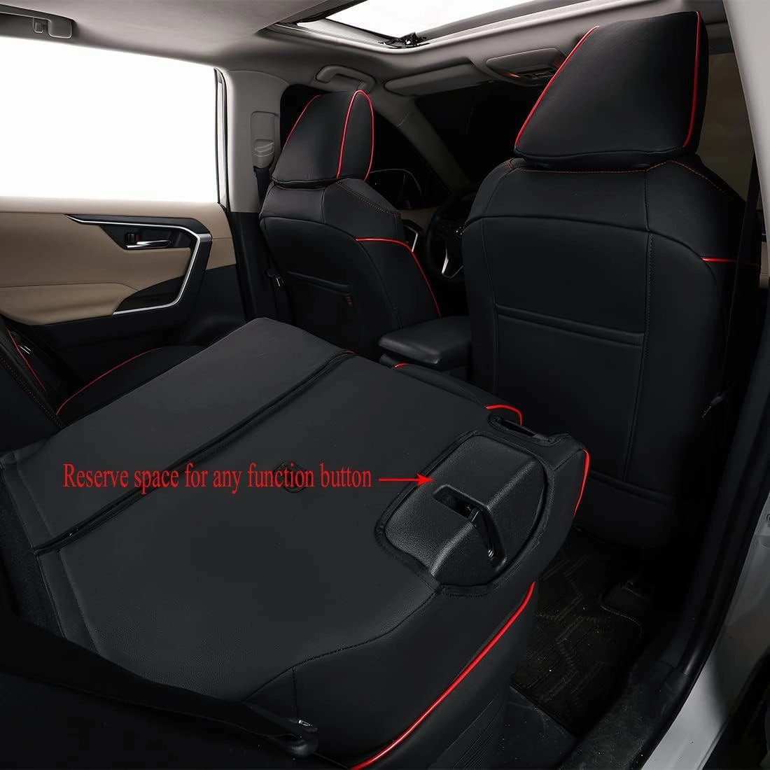 EKR Prius Seat Covers for Toyota Prius 2016-2022 L,LE,XLE,Limited,Two,Two Eco,Three,Three Touring,Four,Four Touring,Car Seat Cover Cushion Protectors Full Set,Leather (Black with Red Piping)