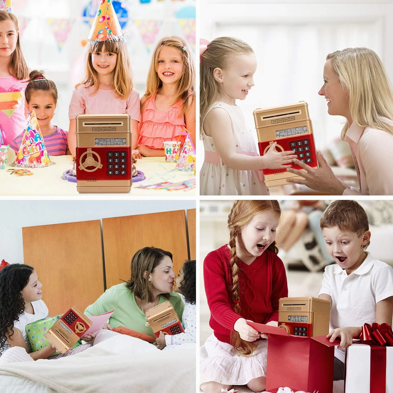 Electronic Piggy Bank, Mini ATM Password Money Bank Cash Coins Saving Box for Kids, Cartoon Safe Bank Box Perfect Toy Gifts for Boys Girls (Gold)