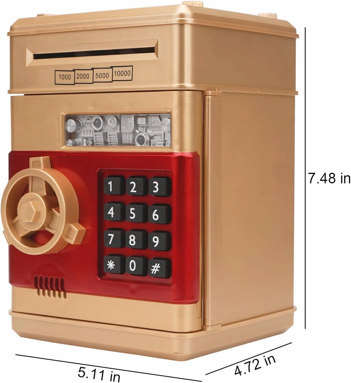 Electronic Piggy Bank, Mini ATM Password Money Bank Cash Coins Saving Box for Kids, Cartoon Safe Bank Box Perfect Toy Gifts for Boys Girls (Gold)