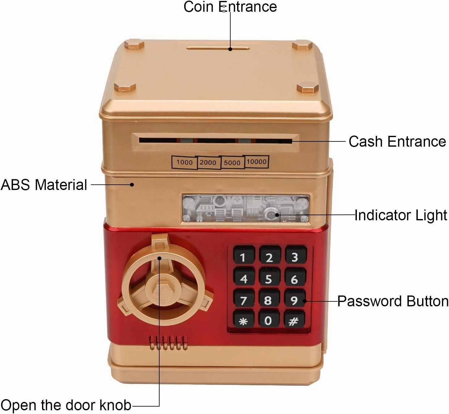 Electronic Piggy Bank, Mini ATM Password Money Bank Cash Coins Saving Box for Kids, Cartoon Safe Bank Box Perfect Toy Gifts for Boys Girls (Gold)