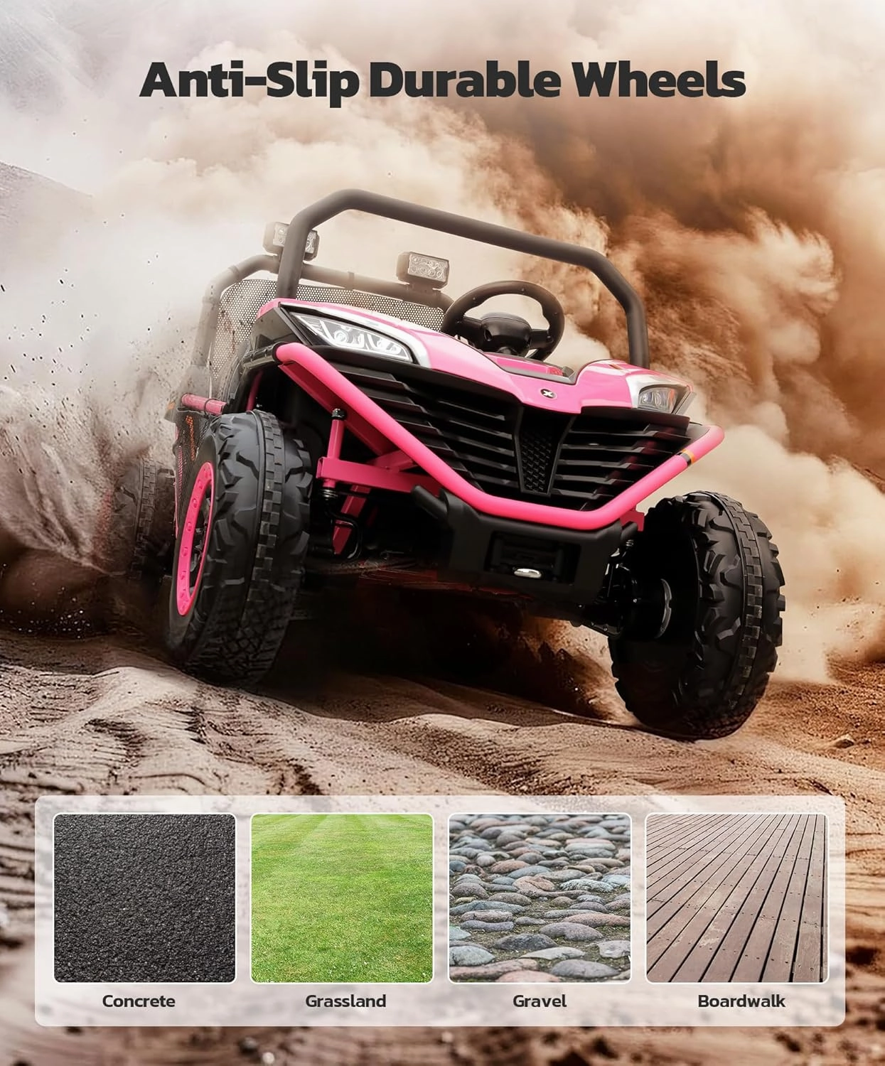 ELEMARA 24V 10AH 2 Seater Ride on Toy for Big Kids,20in Wide Seats All-Terrain 4WD Ride on Car,4.5MPH Speed Electric Vehicle with Remote Control,Bluetooth,LED,Soft Star,Pink