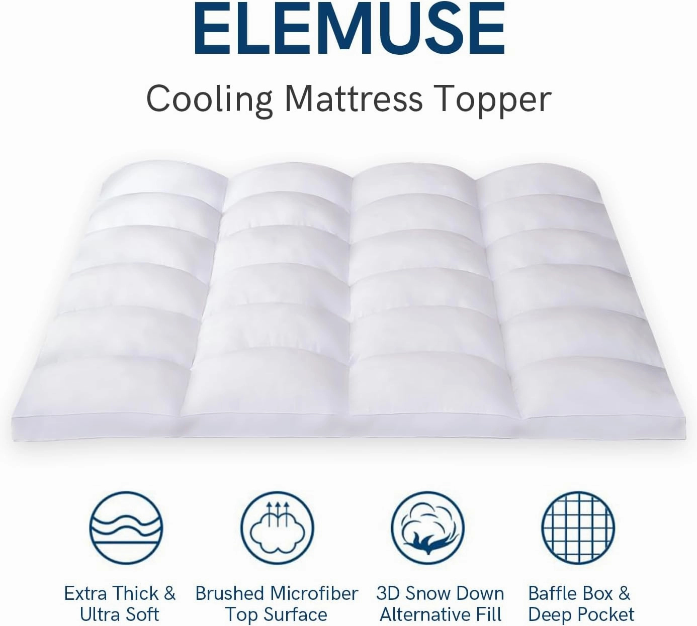 ELEMUSE King Mattress Topper for Back Pain, Extra Thick Mattress Pad Cover, Plush Soft Pillowtop with Elastic Deep Pocket, Overfilled Down Alternative Filling