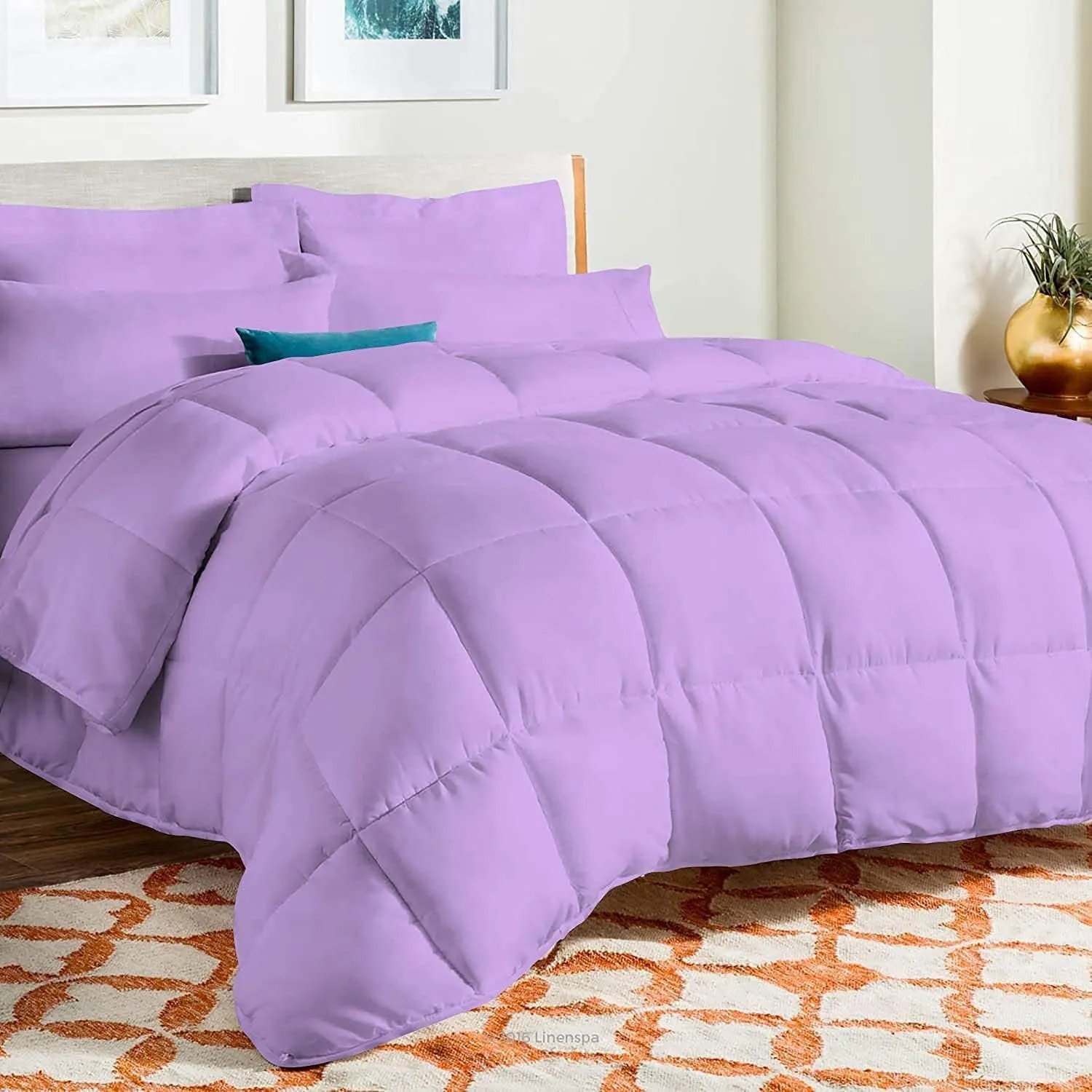 Emperor Comforter Set - 1000 Thread Count 8 Piece Bed in a Bag (21 inch Deep Pocket Sheet Set, Bed Skirt and 500GSM Comforter) 100% Egyptian Cotton Bedding Set - Lilac
