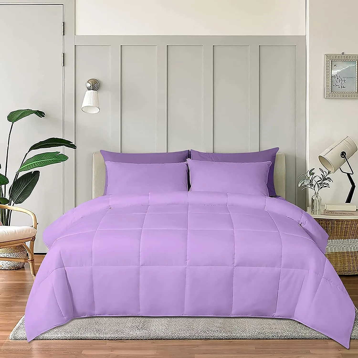 Emperor Comforter Set - 1000 Thread Count 8 Piece Bed in a Bag (21 inch Deep Pocket Sheet Set, Bed Skirt and 500GSM Comforter) 100% Egyptian Cotton Bedding Set - Lilac