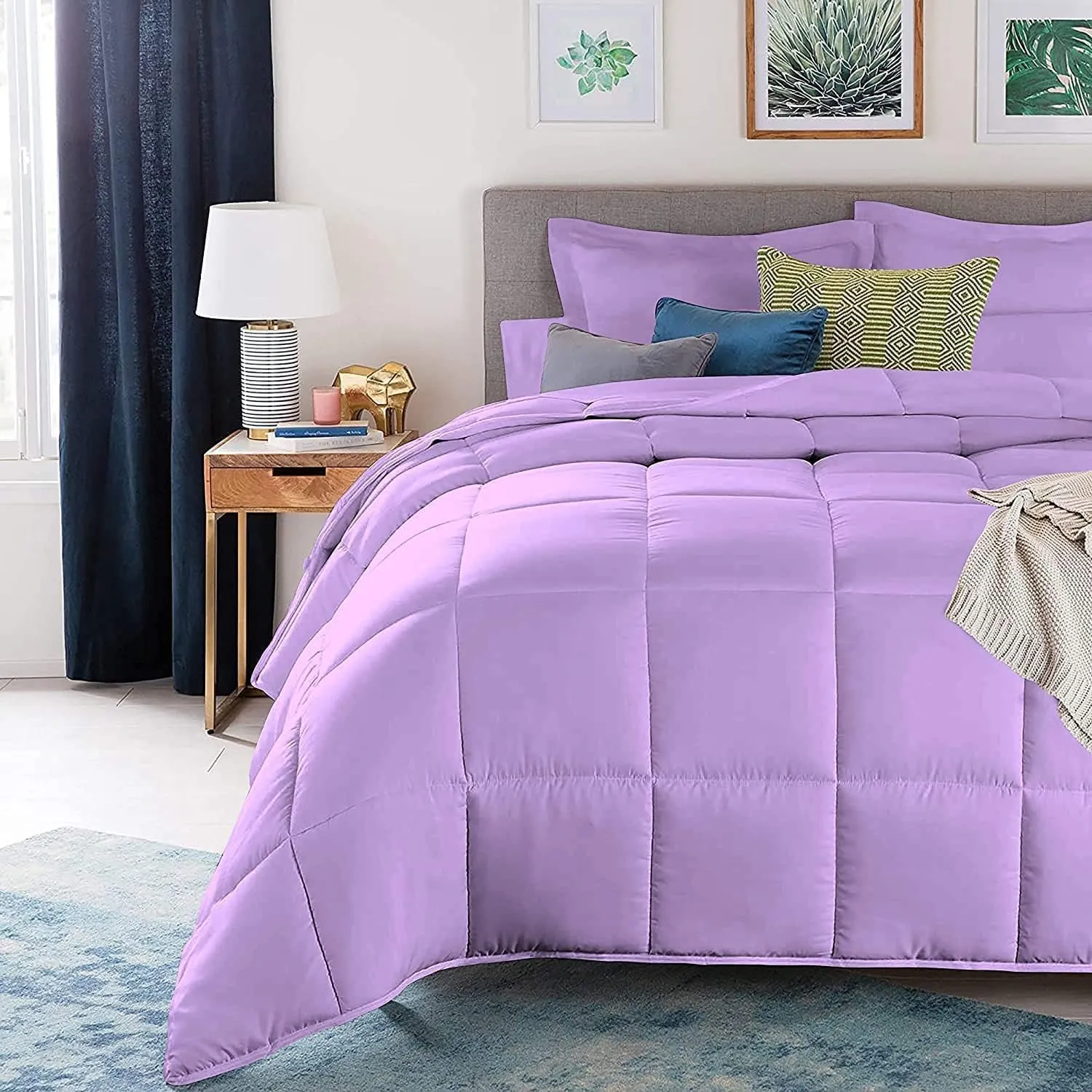 Emperor Comforter Set - 1000 Thread Count 8 Piece Bed in a Bag (21 inch Deep Pocket Sheet Set, Bed Skirt and 500GSM Comforter) 100% Egyptian Cotton Bedding Set - Lilac