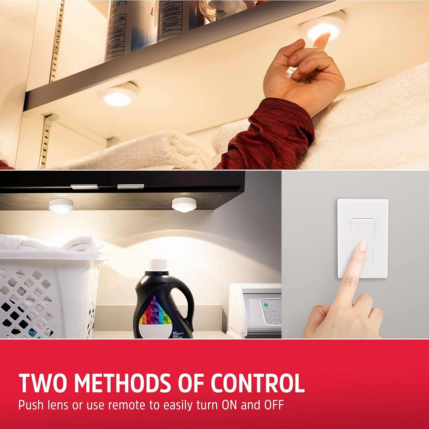 Energizer LED Puck Lights, Wall Switch Remote, 2 Pack, Battery Operated, Under Cabinet Lighting, Wireless Lights, 50 ft Range, Perfect for Kitchen Under Cabinet, Laundry Room, and More, 58822-T1