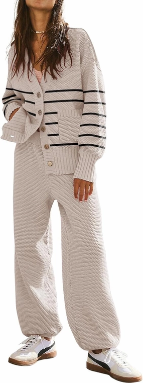 ETCYY NEW Women's 2 Piece Outfit Lounge Set Trendy Cardigan Sweater Pants Sets V Neck Button Pocket Knit Matching Loungewear