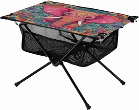 Ethnic Elephant Portable Folding Camping Table, Compact Lightweight Beach Table with Carrying Bag for Outdoor Picnics, BBQs, Camp