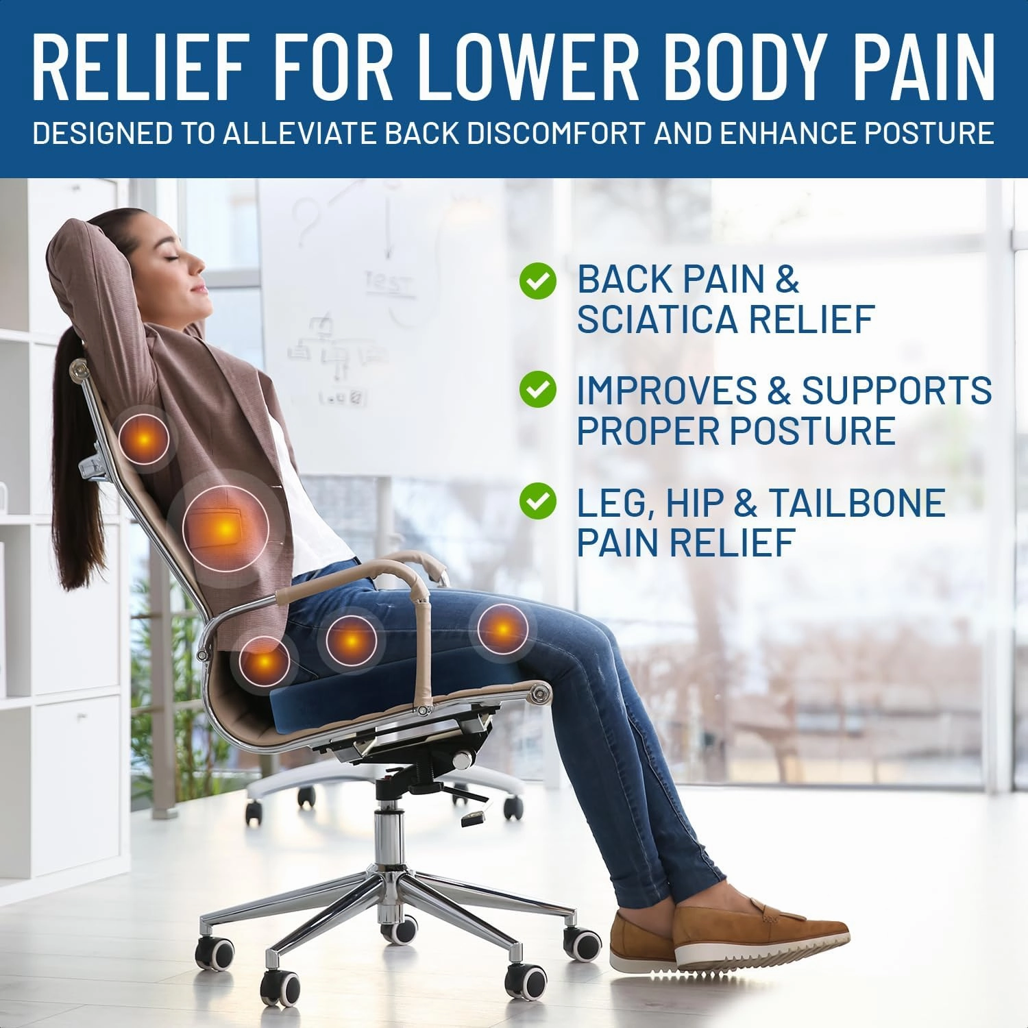 Everlasting Comfort Doctor Recommended Memory Foam Seat Cushion for Office Chairs & Car Seat - Ergonomic Office Desk Accessories for Tailbone Pain Relief, Sciatica & Back Support