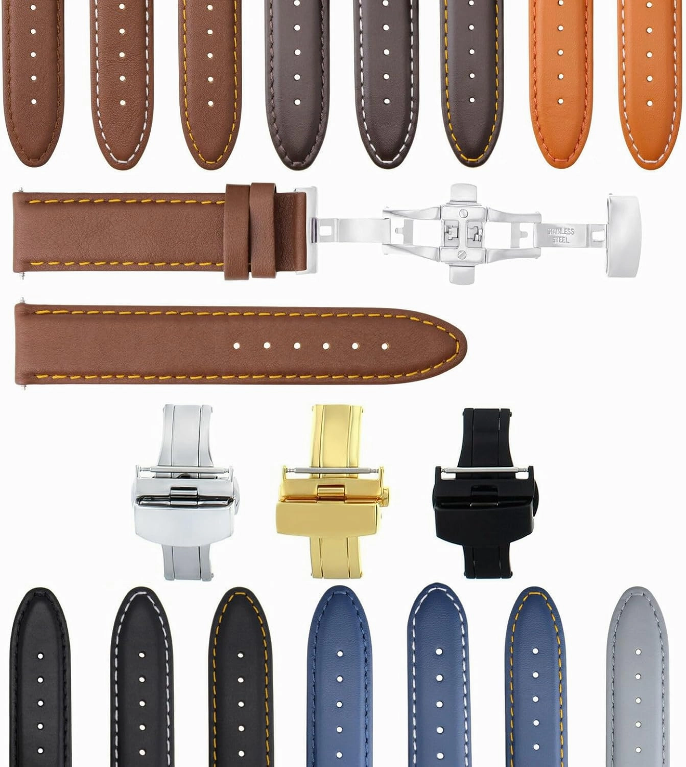 Ewatchparts 18-19-20-22-24mm Leather Watch Band Strap Smooth Compatible With Citizen Eco Drive Watch