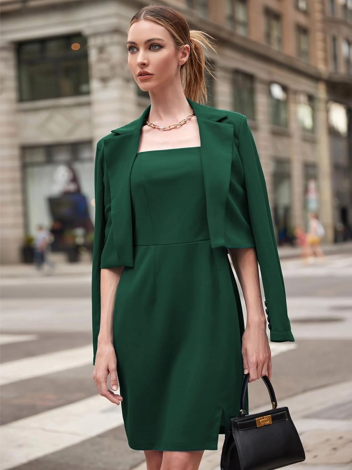EXLURA Women's Professional Business Lightweight Blazer Dress Suit Sets 2 Piece Work Office Fashion Outfits