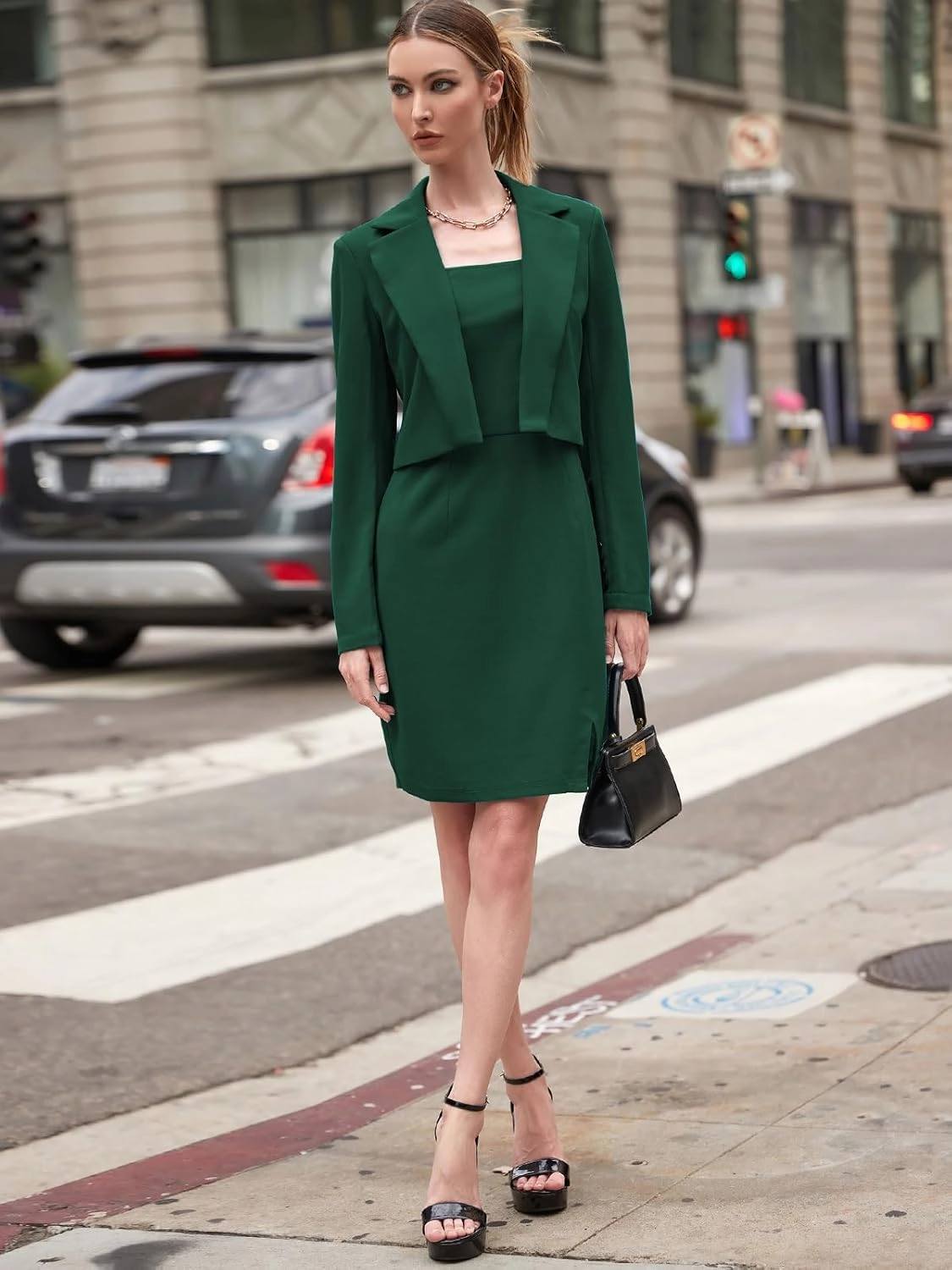 EXLURA Women's Professional Business Lightweight Blazer Dress Suit Sets 2 Piece Work Office Fashion Outfits