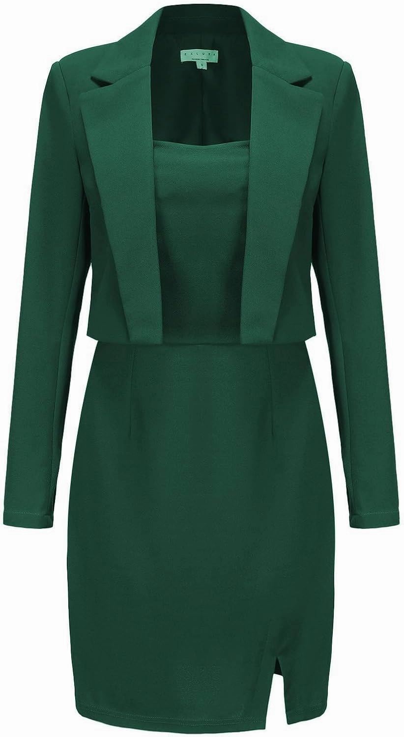EXLURA Women's Professional Business Lightweight Blazer Dress Suit Sets 2 Piece Work Office Fashion Outfits