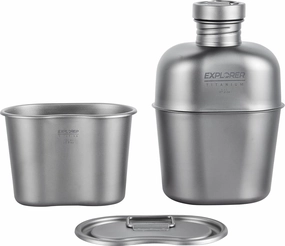 Explorer Bear Titanium Canteen Set, 1100ml   700ml Cup with Carrying Bag
