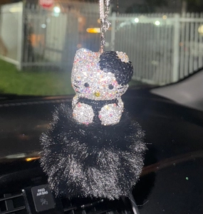 EXTRA BLING KITTY REARVIEW ACCESSORY SHINY RHINESTONE ESPECIALLY BLING UNIVERSAL DIAMOND BLACK