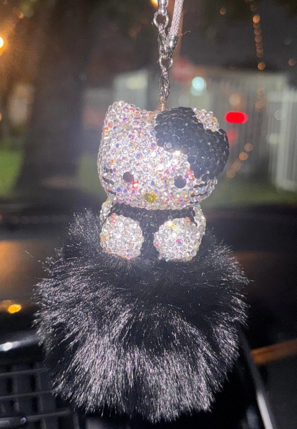 EXTRA BLING KITTY REARVIEW ACCESSORY SHINY RHINESTONE ESPECIALLY BLING UNIVERSAL DIAMOND BLACK