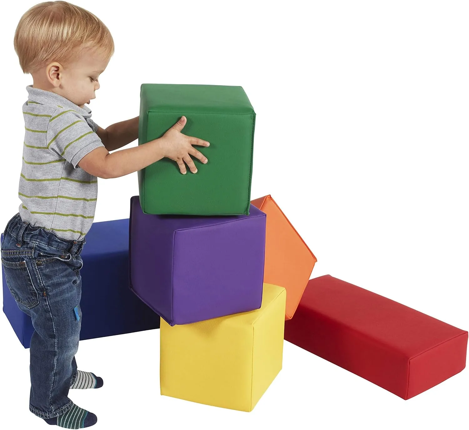 Factory Direct Partners 10414-AS SoftScape Stack-a-Block Big Foam Construction Building Blocks, Soft Play Set for Toddlers and Kids (6-Piece Set) - Assorted