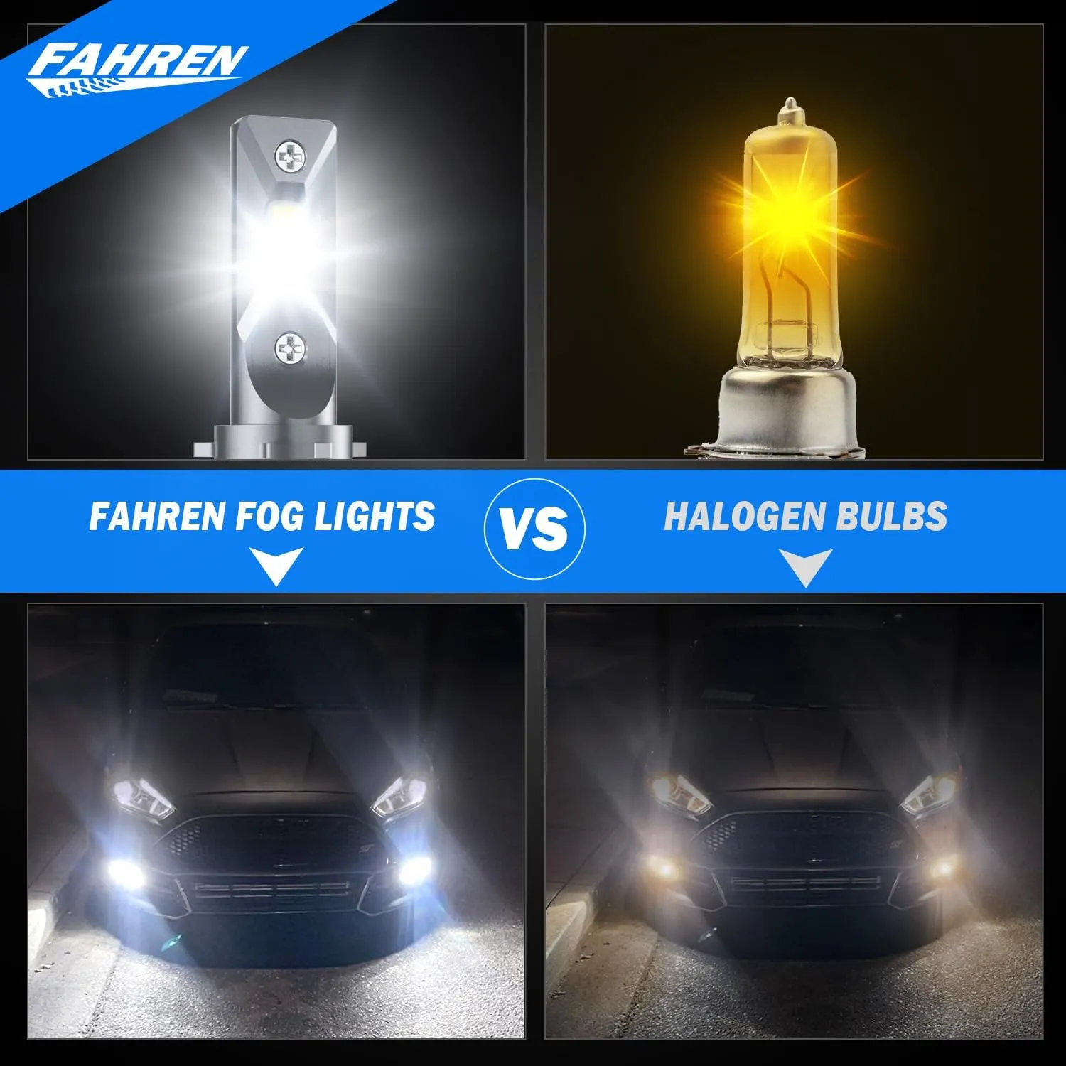 FAHREN H11/H8/H9 Light Bulb, 30000LM Super Bright, 6500K Cool White H11 Fog Light Bulb, IP68 Waterproof, Pack of 2