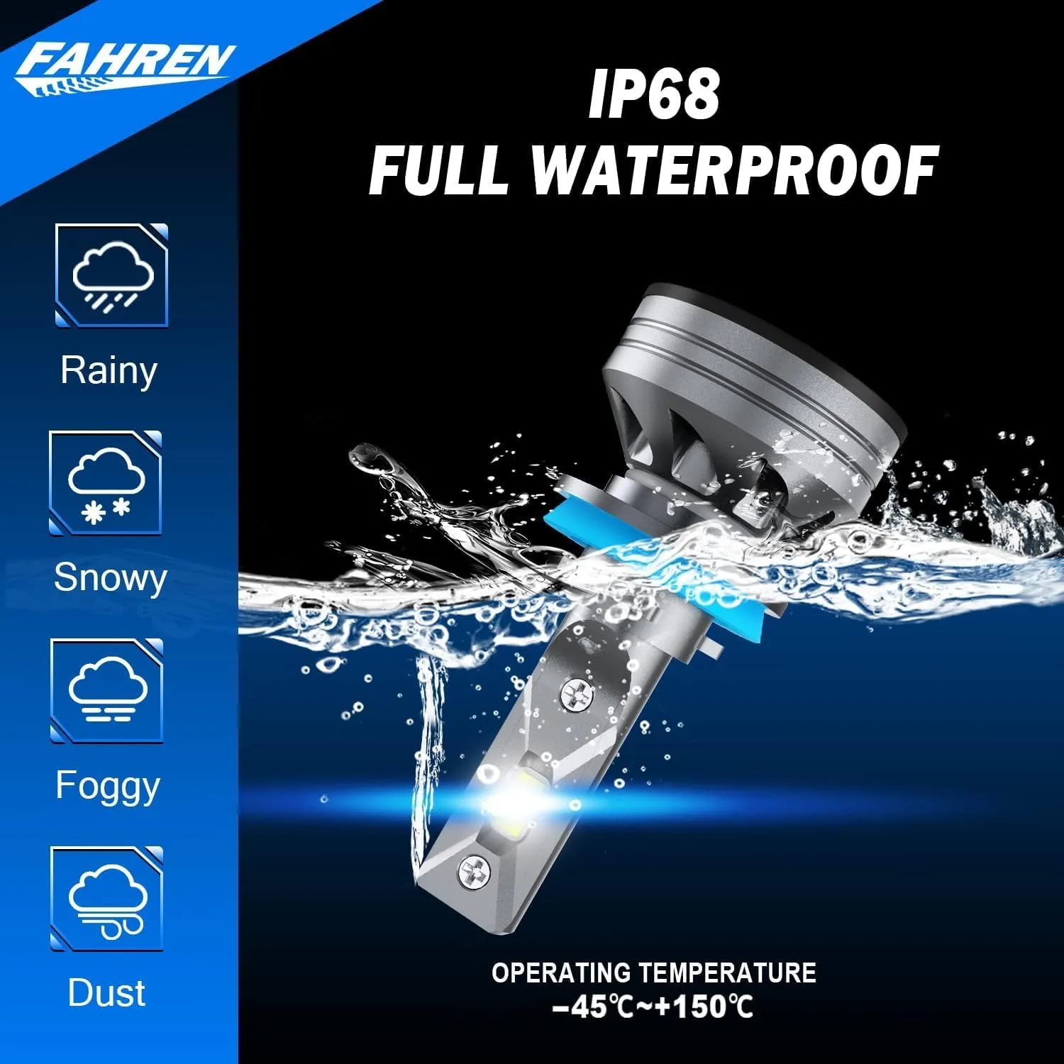 FAHREN H11/H8/H9 Light Bulb, 30000LM Super Bright, 6500K Cool White H11 Fog Light Bulb, IP68 Waterproof, Pack of 2