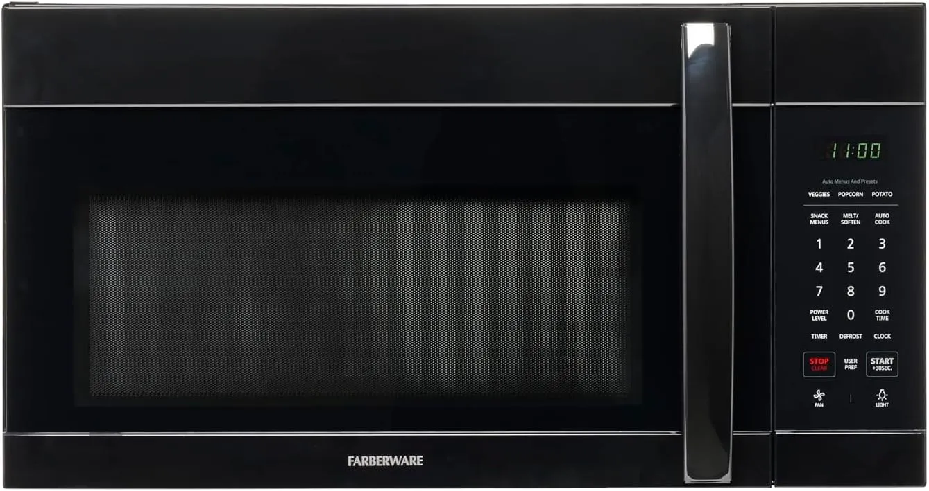 Farberware Over-the-Range Microwave Oven, 1.7 Cu. Ft. - 1000W - Auto Reheat, Multi-Stage Cooking, Melt/Soften Feature, Child Safety Lock, LED Display - Space Efficient & Powerful - Black
