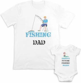 Father's Day Dad and Baby Matching Outfits Clothes Fishing Dad Rod Pond Daddy's Buddy Baby