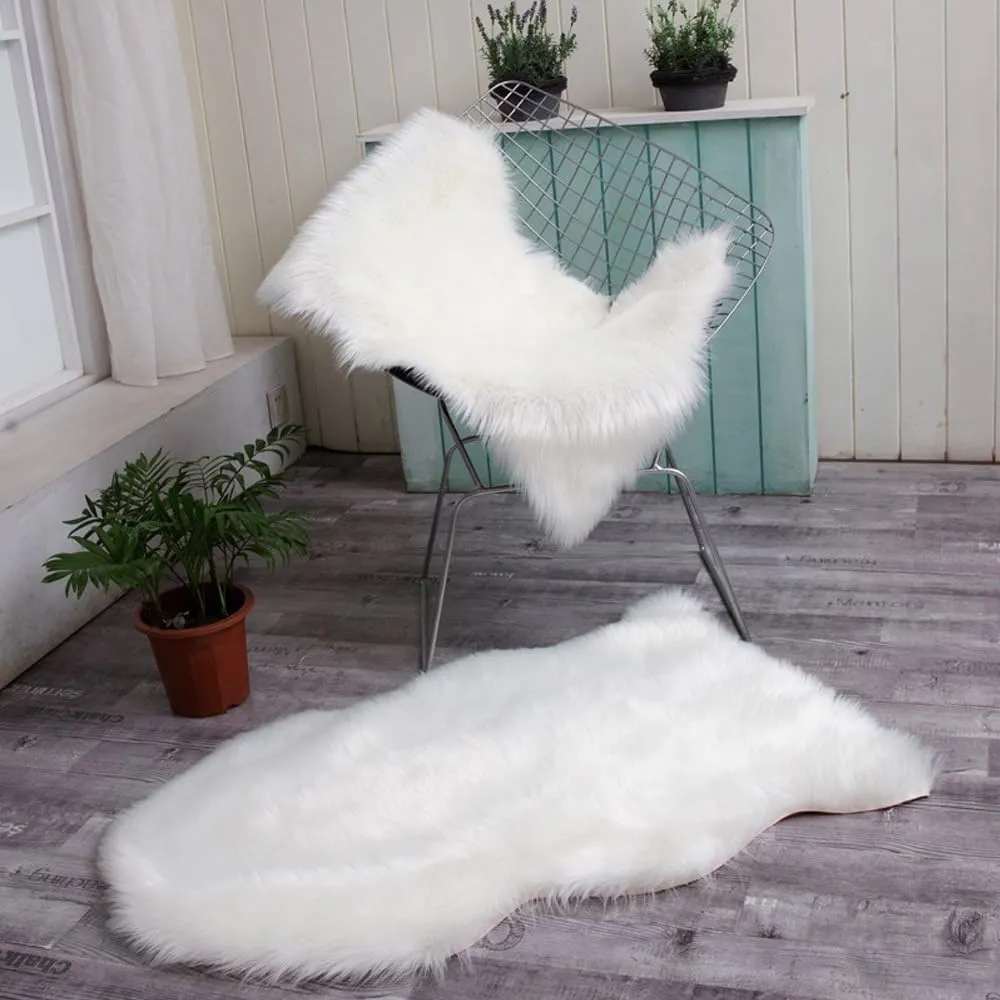 Faux Fur Sheepskin Small Area Rugs Chair Cover Seat Pad Plush Fur Home Decor Carpets 2x3 Ft Luxurious Wool Foot Mats Rug for Bedroom Living Kids Room, Machine Washable Shag Rug (Red)