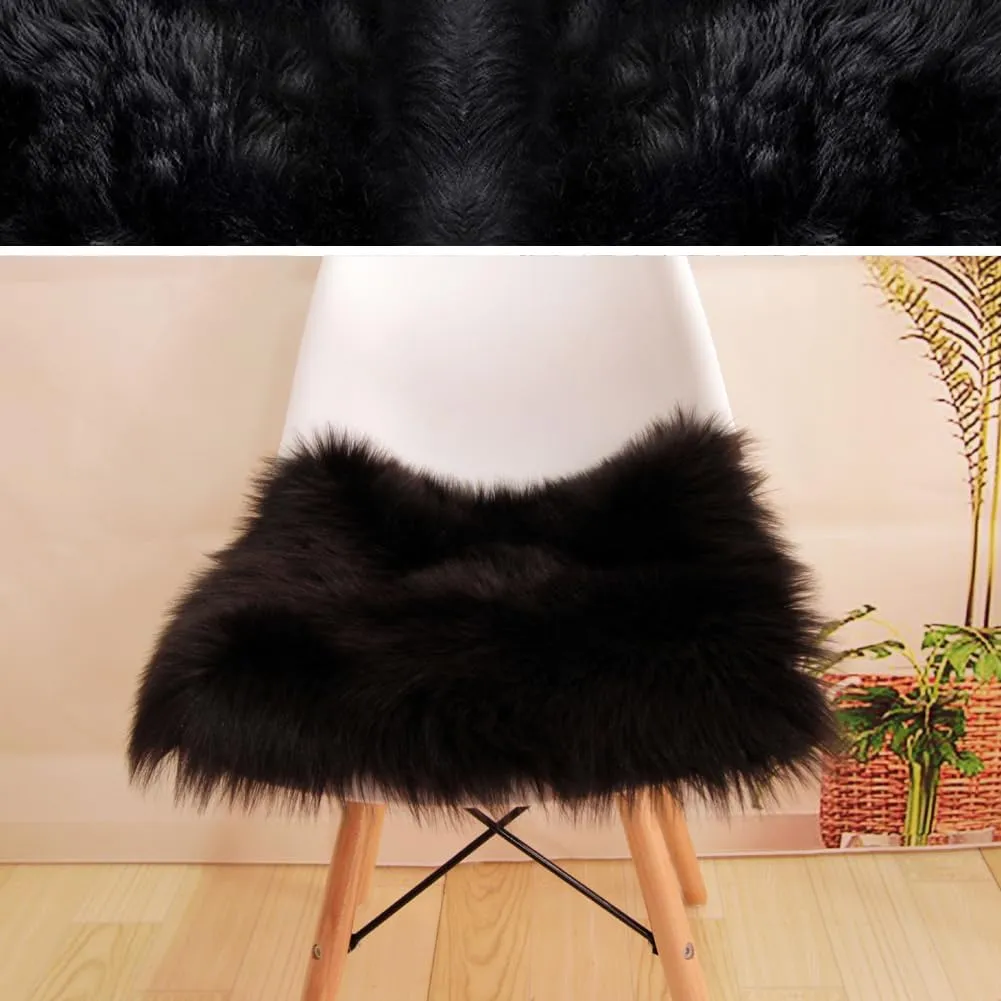 Faux Fur Sheepskin Square Chair Cover Seat Cushion Pad, 24"*24" Luxurious Wool Area Rugs Fluffy Floor Mat for Living Sofa, Photographing Background Office Home Decor Carpet (Black)