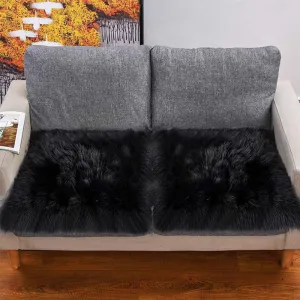Faux Fur Sheepskin Square Chair Cover Seat Cushion Pad, 24"*24" Luxurious Wool Area Rugs Fluffy Floor Mat for Living Sofa, Photographing Background Office Home Decor Carpet (Black)