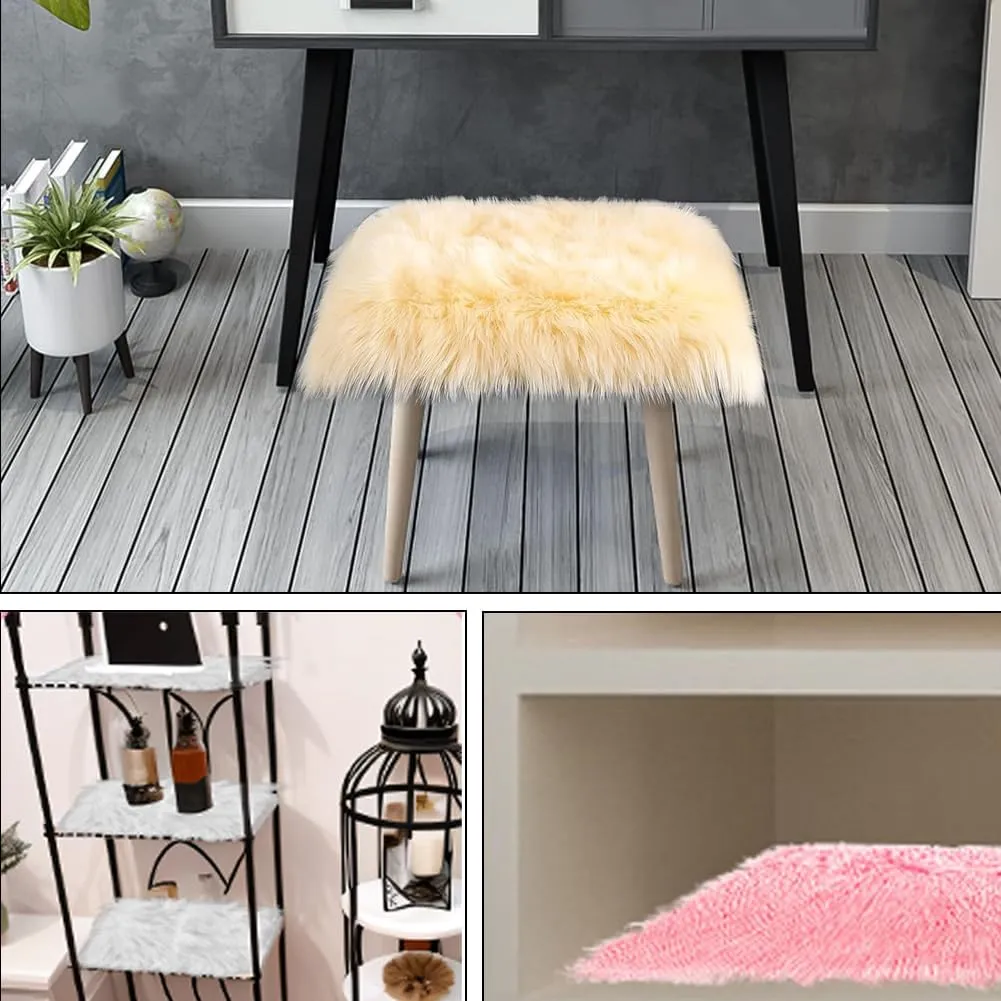 Faux Fur Sheepskin Square Chair Cover Seat Cushion Pad, 24"*24" Luxurious Wool Area Rugs Fluffy Floor Mat for Living Sofa, Photographing Background Office Home Decor Carpet (Black)
