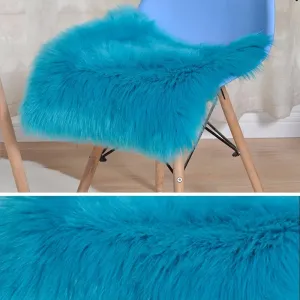 Faux Fur Sheepskin Square Chair Cover Seat Cushion Pad, 24"*24" Luxurious Wool Area Rugs Fluffy Floor Mat for Living Sofa, Photographing Background Office Home Decor Carpet (Dark Blue)