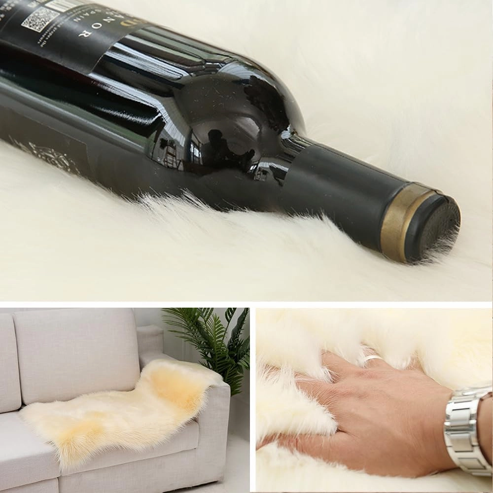 Faux Fur Sheepskin Small Area Rugs Chair Cover Seat Pad Plush Fur Home Decor Carpets 2x3 Ft Luxurious Wool Foot Mats Rug for Bedroom Living Kids Room, Machine Washable Shag Rug (Black)