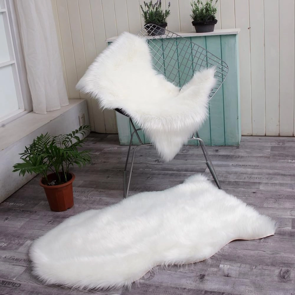 Faux Fur Sheepskin Small Area Rugs Chair Cover Seat Pad Plush Fur Home Decor Carpets 2x3 Ft Luxurious Wool Foot Mats Rug for Bedroom Living Kids Room, Machine Washable Shag Rug (Black)
