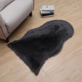 Faux Fur Sheepskin Small Area Rugs Chair Cover Seat Pad Plush Fur Home Decor Carpets 2x3 Ft Luxurious Wool Foot Mats Rug for Bedroom Living Kids Room, Machine Washable Shag Rug (Dark Grey)