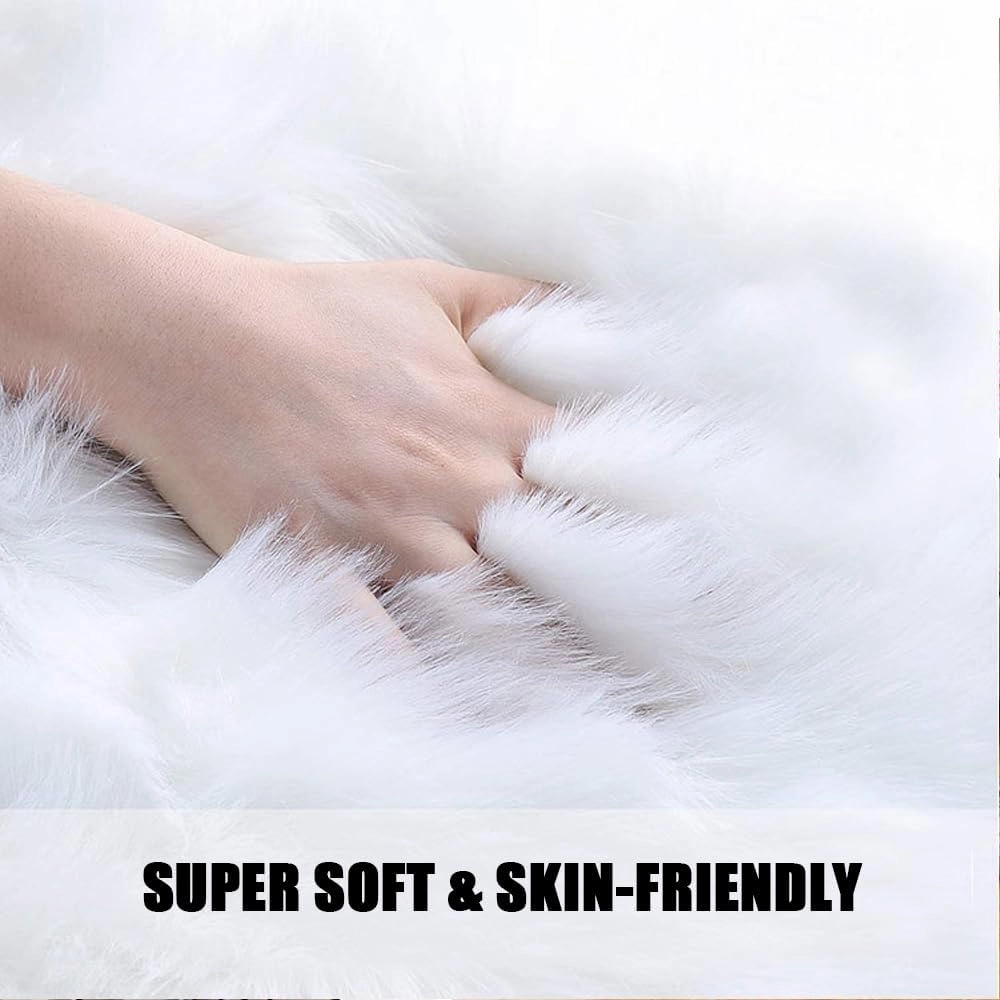 Faux Fur Sheepskin Small Area Rugs Chair Cover Seat Pad Plush Fur Home Decor Carpets 2x3 Ft Luxurious Wool Foot Mats Rug for Bedroom Living Kids Room, Machine Washable Shag Rug (Dark Grey)