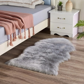 Faux Fur Sheepskin Small Area Rugs Chair Cover Seat Pad Plush Fur Home Decor Carpets 2x3 Ft Luxurious Wool Foot Mats Rug for Bedroom Living Kids Room, Machine Washable Shag Rug (Grey)