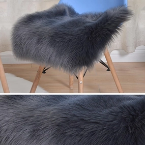 Faux Fur Sheepskin Square Chair Cover Seat Cushion Pad, 24"*24" Luxurious Wool Area Rugs Fluffy Floor Mat for Living Sofa, Photographing Background Office Home Decor Carpet (Dark Grey)