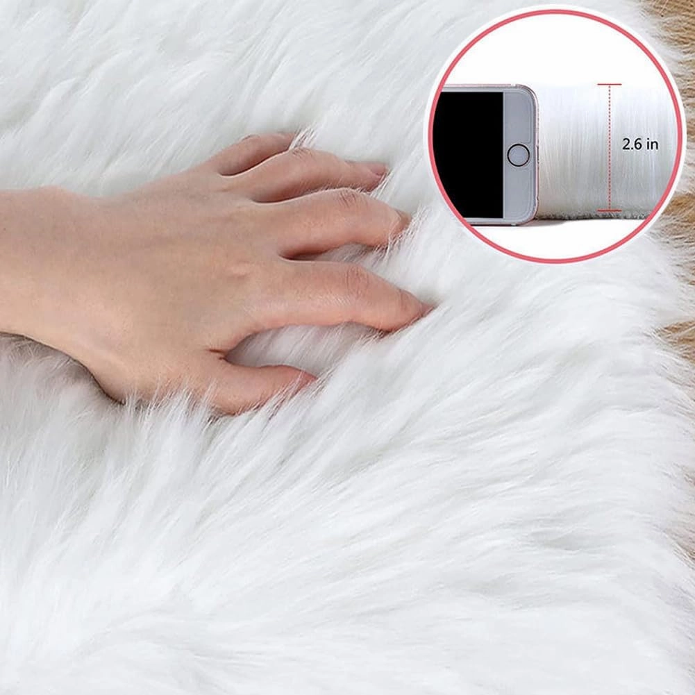 Faux Fur Sheepskin Square Chair Cover Seat Cushion Pad, 24"*24" Luxurious Wool Area Rugs Fluffy Floor Mat for Living Sofa, Photographing Background Office Home Decor Carpet (Dark Grey)