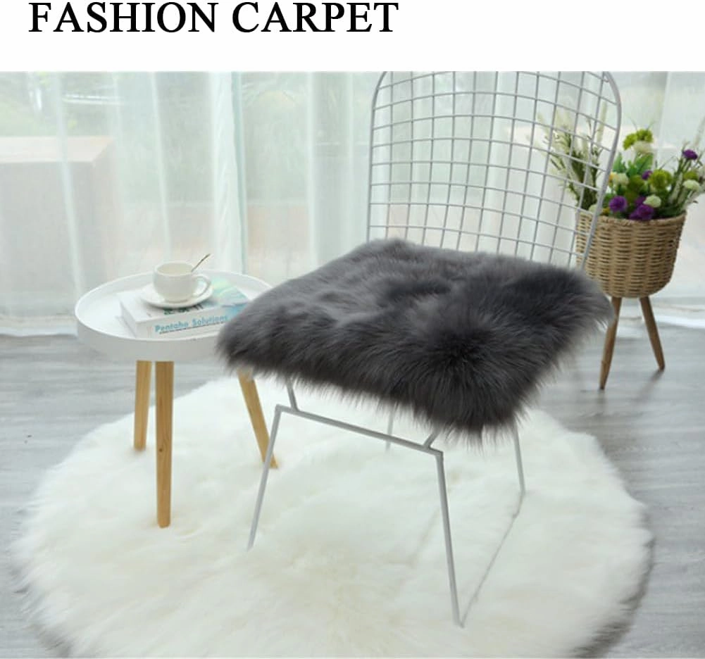 Faux Fur Sheepskin Square Chair Cover Seat Cushion Pad, 24"*24" Luxurious Wool Area Rugs Fluffy Floor Mat for Living Sofa, Photographing Background Office Home Decor Carpet (Dark Grey)