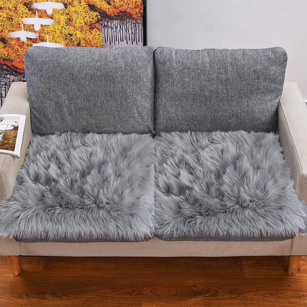 Faux Fur Sheepskin Square Chair Cover Seat Cushion Pad, 24"*24" Luxurious Wool Area Rugs Fluffy Floor Mat for Living Sofa, Photographing Background Office Home Decor Carpet (Grey)