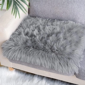 Faux Fur Sheepskin Square Chair Cover Seat Cushion Pad, 24"*24" Luxurious Wool Area Rugs Fluffy Floor Mat for Living Sofa, Photographing Background Office Home Decor Carpet (Grey)