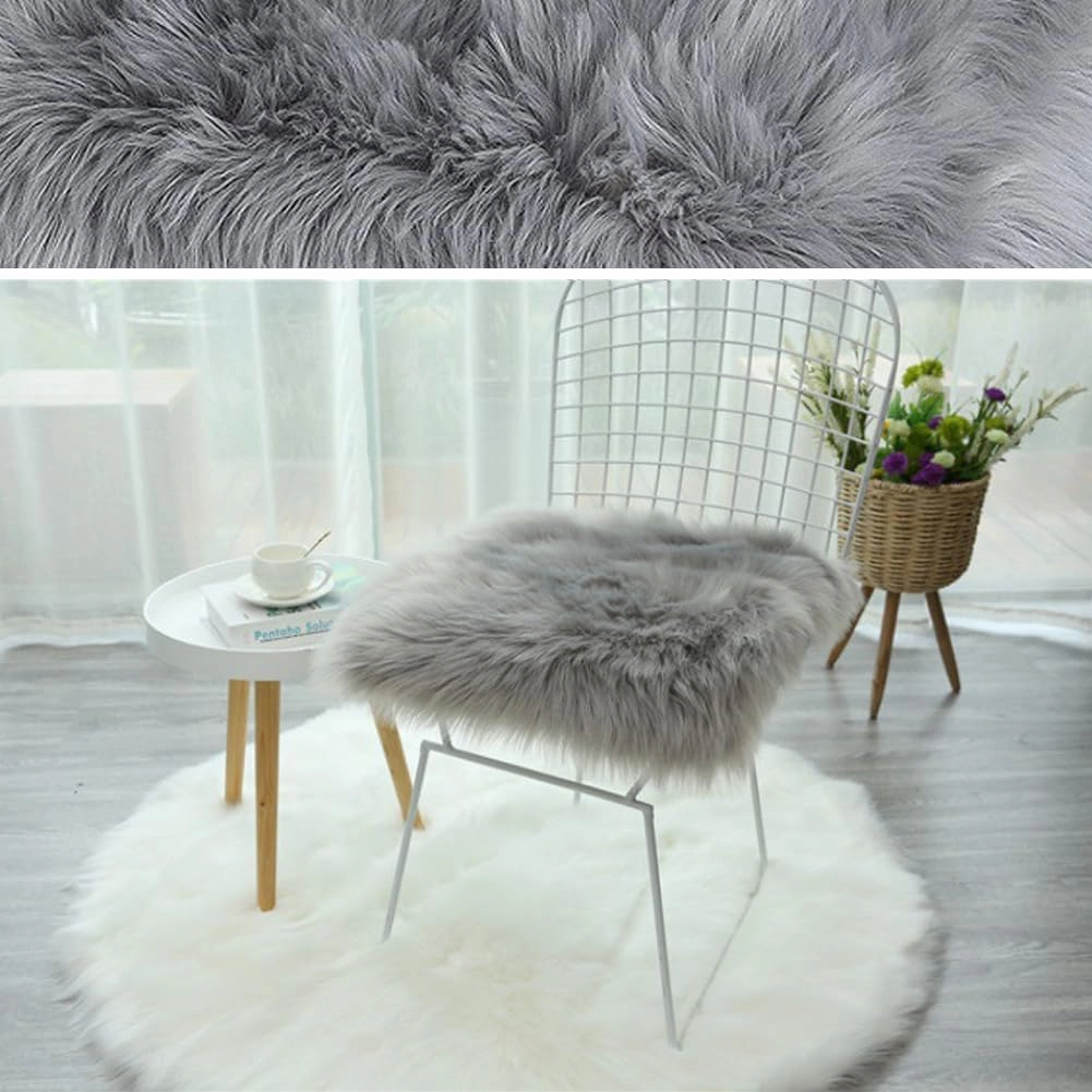 Faux Fur Sheepskin Square Chair Cover Seat Cushion Pad, 24"*24" Luxurious Wool Area Rugs Fluffy Floor Mat for Living Sofa, Photographing Background Office Home Decor Carpet (Grey)