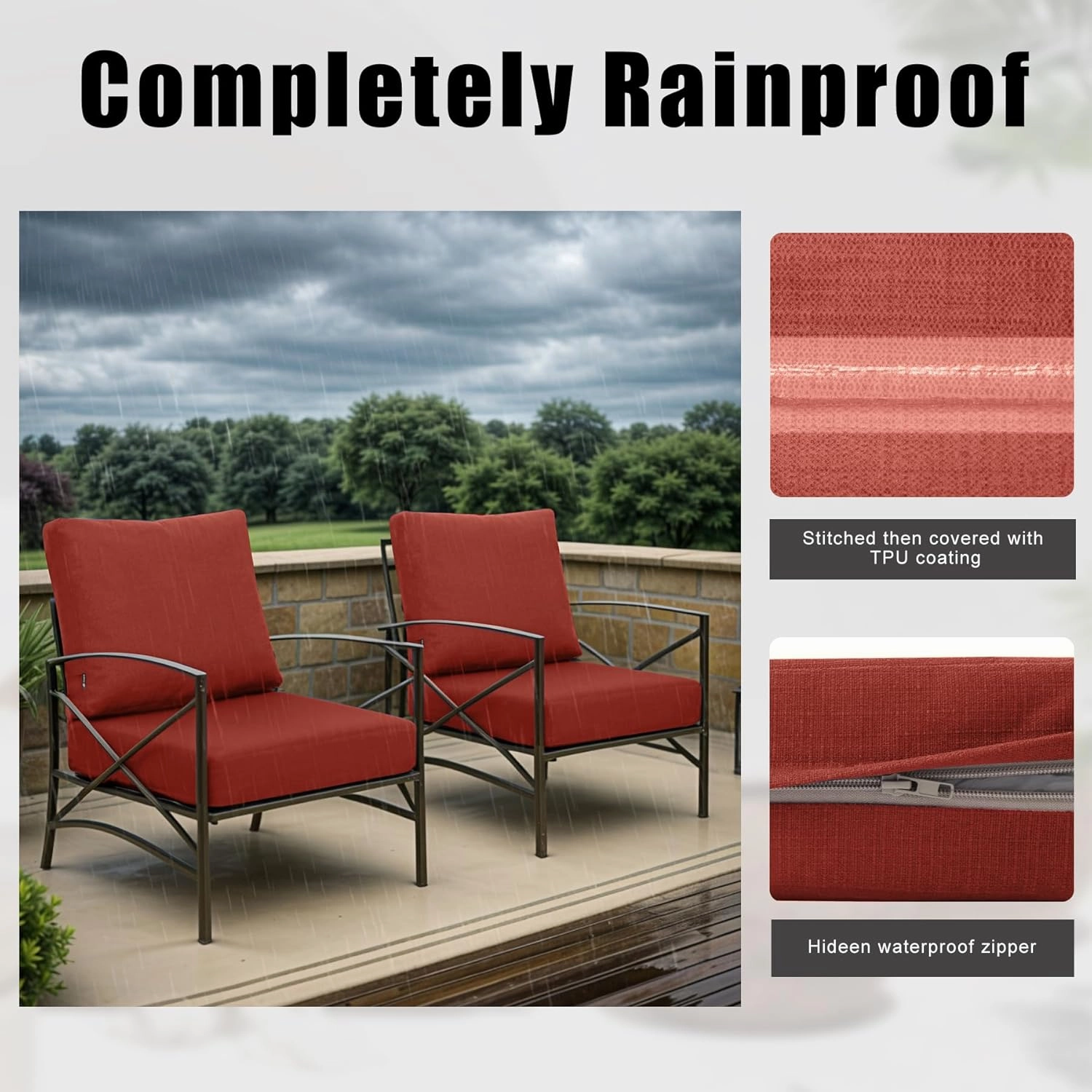 Favoyard Deep Seat Patio Cushions 22 × 22 inch Rainproof & Fadeness Furniture Cushion Set for Outdoor Chair Couch with Polyester-Linen Fabric & Removable Cover, Hidden Zipper and Adjustment Staps