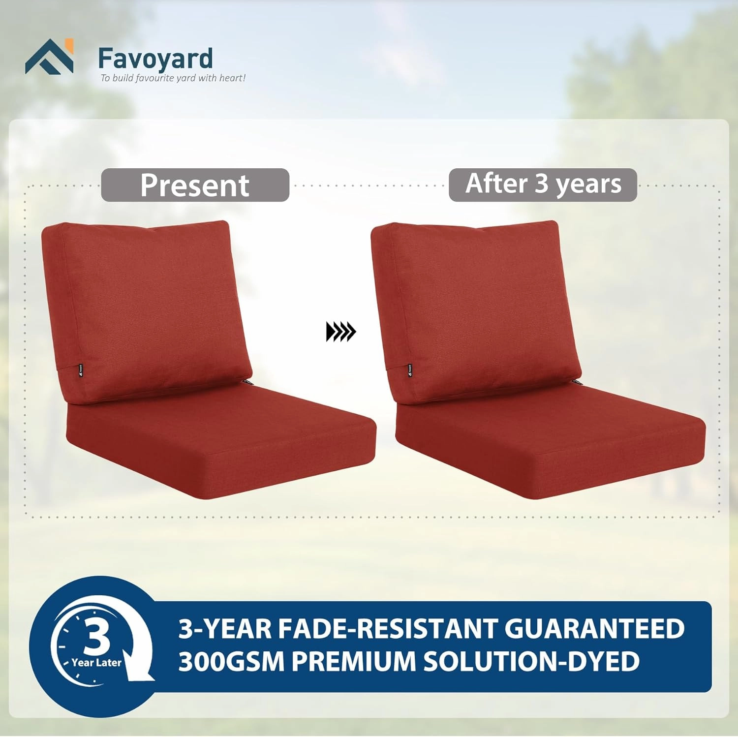 Favoyard Deep Seat Patio Cushions 22 × 22 inch Rainproof & Fadeness Furniture Cushion Set for Outdoor Chair Couch with Polyester-Linen Fabric & Removable Cover, Hidden Zipper and Adjustment Staps