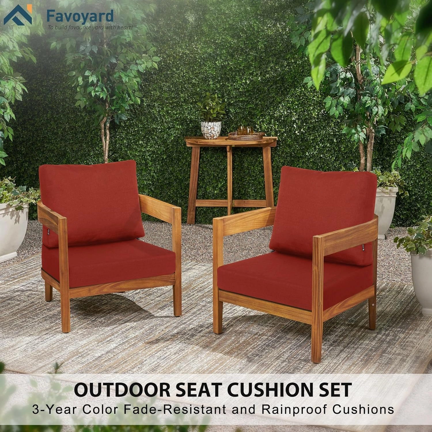 Favoyard Deep Seat Patio Cushions 22 × 22 inch Rainproof & Fadeness Furniture Cushion Set for Outdoor Chair Couch with Polyester-Linen Fabric & Removable Cover, Hidden Zipper and Adjustment Staps