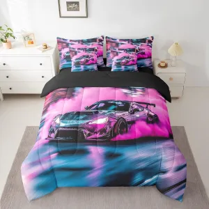Feelyou Pink Race Car Bedding Set Queen Size Speed Sports Car Comforter Set 7 Pieces Modern Extreme Sports Racing Car Bed in a Bag Fast and Furious Bed Set with Comforter, Sheet Set, Pillowcases