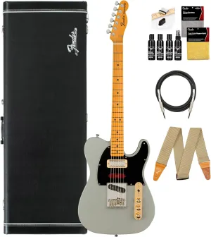 Fender Brent Mason Telecaster - Primer Gray Bundle with Deluxe Black Hard Case, Cable, Strap and Guitar Cleaning Kit